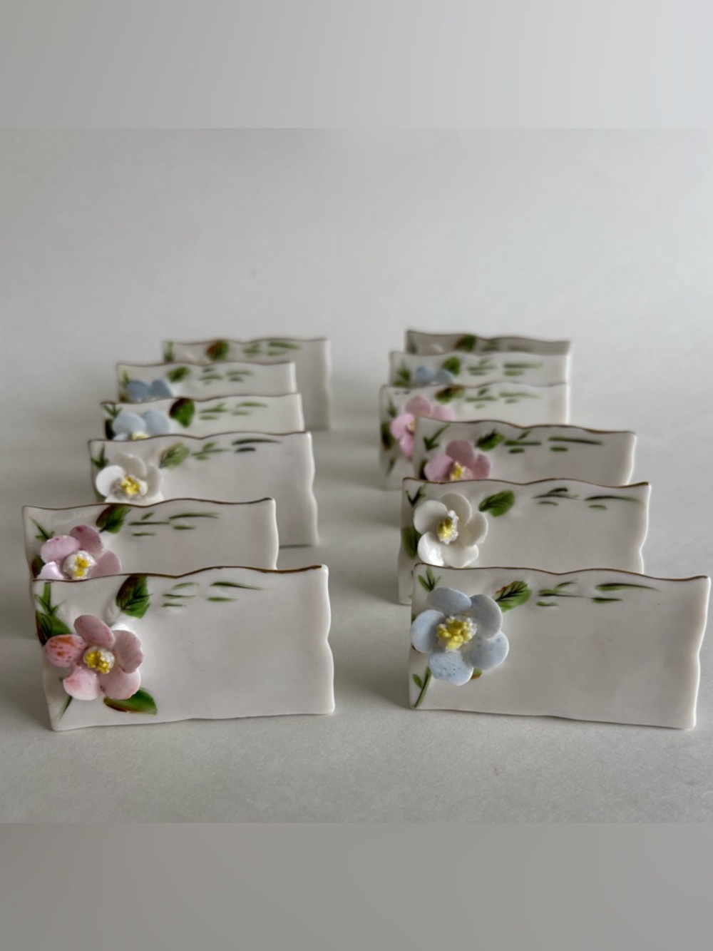 Vintage Shafford Porcelain Flower Name Place Card Set Of 24